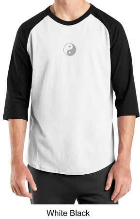 Mens Yoga T-shirt Yin Yang Small Print 3/4 Sleeve Raglan Shirt