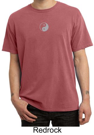 Mens Yoga T-shirt Yin Yang Small Print Pigment Dyed Tee Shirt