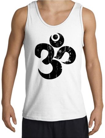 Mens Yoga Tanktop Black Distressed OM Tank Top