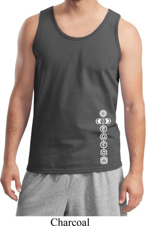 Mens Yoga Tanktop White 7 Chakras Bottom Print Tank Top