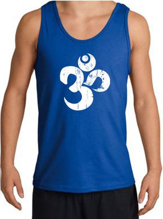 Mens Yoga Tanktop White Distressed OM Tank Top