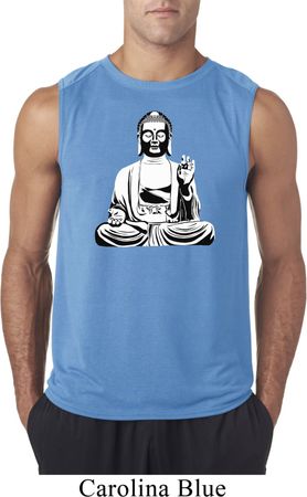 Mens Yoga Tee At Peace Buddha Sleeveless Shirt