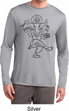 Mens Yoga Tee Black Sketch Ganesha Dry Wicking Long Sleeve