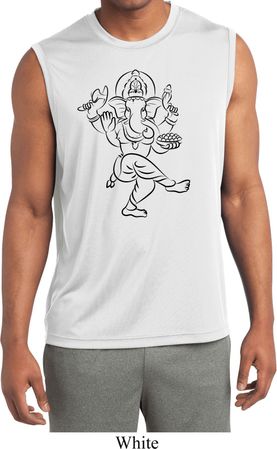 Mens Yoga Tee Black Sketch Ganesha Dry Wicking Sleeveless Shirt