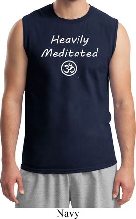 Mens Yoga Tee Heavily Meditated with OM Muscle Shirt