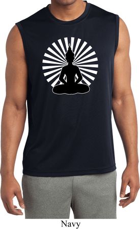 Mens Yoga Tee Meditating Buddha Dry Wicking Sleeveless Shirt