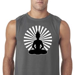 Mens Yoga Tee Meditating Buddha Sleeveless Shirt Mens Yoga Tee Meditating Buddha Sleeveless Shirt