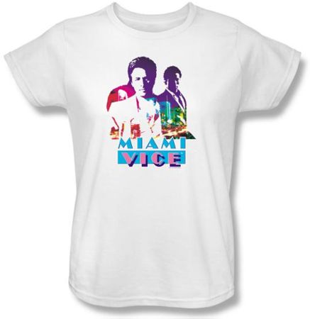 Miami Vice Ladies T-shirt Crockett And Tubbs White Tee Shirt