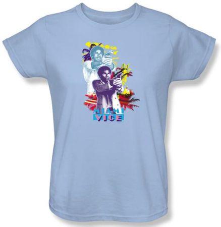 Miami Vice Ladies T-shirt Tubbs Freeze Light Blue Tee Shirt