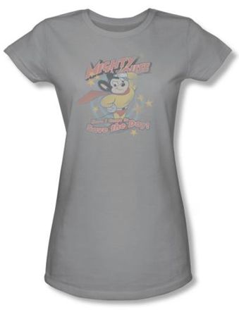 Mighty Mouse Juniors T-shirt At Your Service Girly Silver Tee