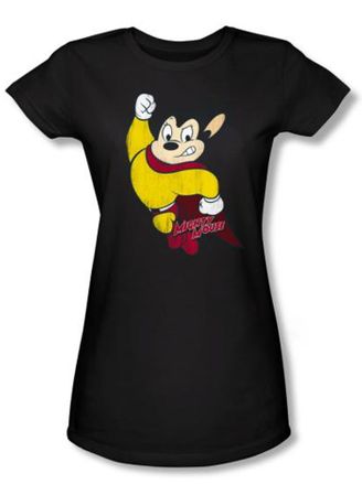 Mighty Mouse Juniors T-shirt Classic Hero Girly Black Tee