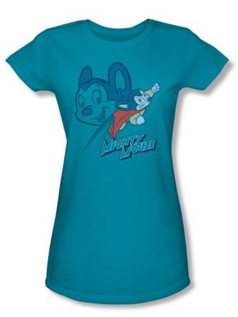 Mighty Mouse Juniors T-shirt Double Mouse Girly Turquoise Tee