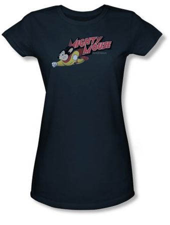 Mighty Mouse Juniors T-shirt Mighty Retro Girly Navy Blue Tee