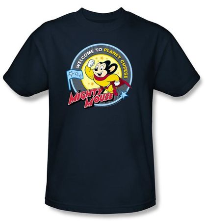 Mighty Mouse T-shirt - Planet Cheese Adult Navy Blue Tee