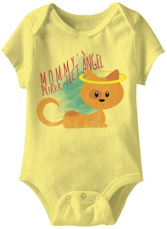 Mommy's Purrr-fect Angel Funny Baby Romper Yellow Infant Babies Creeper