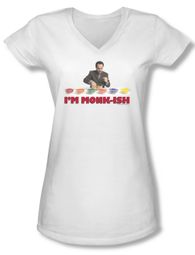 Monk Shirt Juniors V Neck I'm Monk Ish White Tee T-Shirt