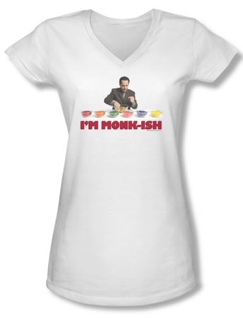 Monk Shirt Juniors V Neck I'm Monk Ish White Tee T-Shirt