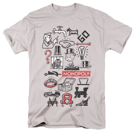 Monopoly Board Game ICONS Adult T-shirt - Silver Gray