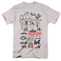 Monopoly Board Game ICONS Adult T-shirt - Silver Gray
