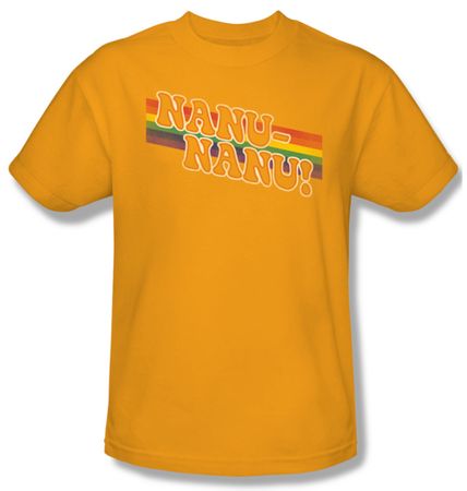 Mork & Mindy Shirt Nanu Rainbow Adult Gold Tee T-Shirt