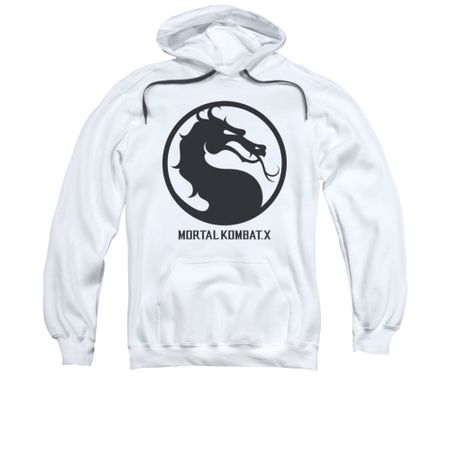 Mortal Kombat Hoodie Black Dragon Logo White Sweatshirt Hoody