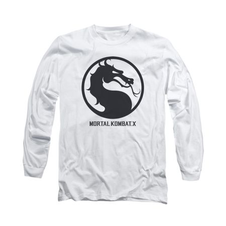 Mortal Kombat Shirt Black Dragon Logo Long Sleeve White Tee T-Shirt