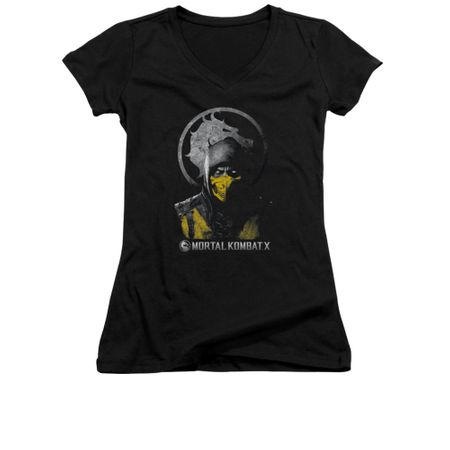 Mortal Kombat Shirt Juniors V Neck Scorpion Black T-Shirt