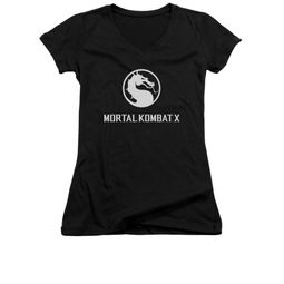 Mortal Kombat Shirt Juniors V Neck White Dragon Logo Black T-Shirt