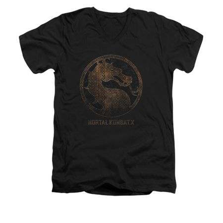 Mortal Kombat Shirt Slim Fit V-Neck Metal Logo Black T-Shirt