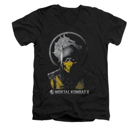 Mortal Kombat Shirt Slim Fit V-Neck Scorpion Black T-Shirt