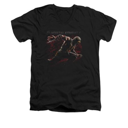 Mortal Kombat Shirt Slim Fit V-Neck Scorpion Lunge Black T-Shirt