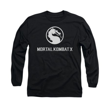 Mortal Kombat Shirt White Dragon Logo Long Sleeve Black Tee T-Shirt