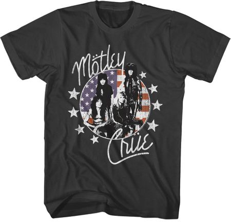 Motley Crue American Flag Adult Rock T-shirt - Charcoal