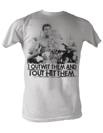 Muhammad Ali T-shirt Adult Outwit Out Hit White Tee Shirt