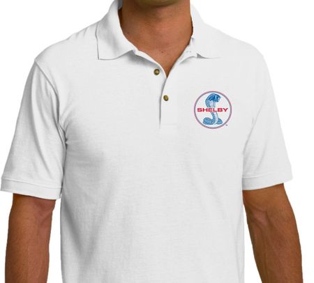 Ford Mustang Shelby Blue & Red Cobra Polo Shirt - White