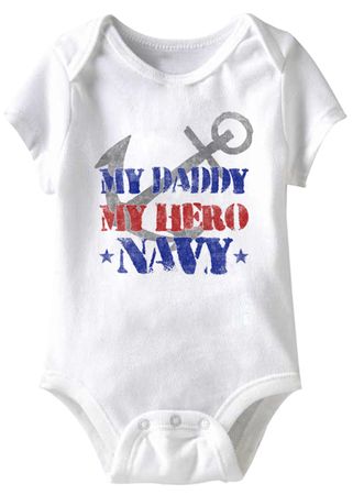 My Daddy My Hero Navy Funny Baby Romper White Infant Babies Creeper