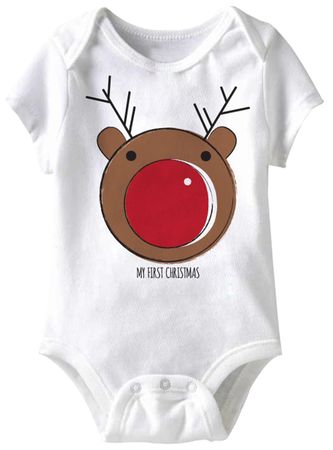 My First Christmas Funny Baby Romper White Infant Babies Creeper