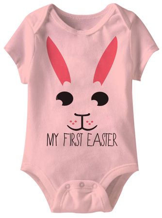 My First Easter Bunny Funny Baby Romper Light Pink Infant Babies Creeper