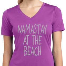 Namastay at the Beach Ladies Moisture Wicking V-neck Shirt Namastay at the Beach Ladies Moisture Wicking V-neck Shirt