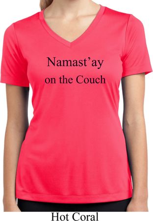 Namastay Home on the Couch Ladies Moisture Wicking V-neck Shirt