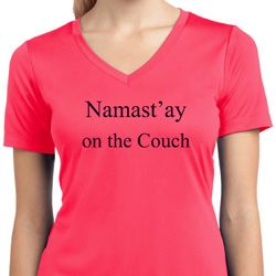 Namastay Home on the Couch Ladies Moisture Wicking V-neck Shirt Namastay Home on the Couch Ladies Moisture Wicking V-neck Shirt