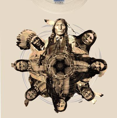Native Circle Tribes Faces Natural Adult Unisex T-shirt Tee Shirt
