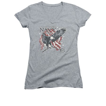 Navy Shirt Juniors V Neck Navy Eagle Trident Athletic Heather T-Shirt