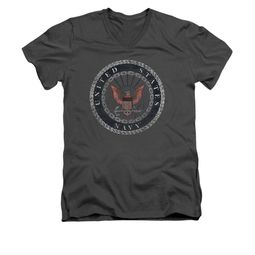 Navy Shirt Slim Fit V-Neck Navy Rope Emblem Charcoal T-Shirt
