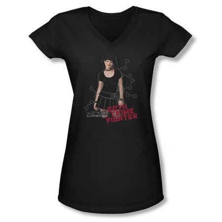 NCIS Shirt Juniors V Neck Goth Crime Fighter Black T-Shirt