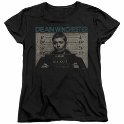 Womens Supernatural DEAN MUG SHOT T-shirt - Black