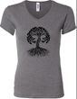 Ladies Black Celtic Tree Ladies V-neck Shirt, Deep Heather Grey, MD
