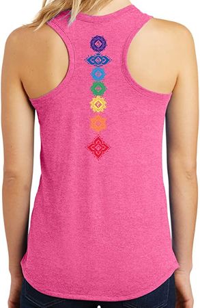 Ladies Floral Chakras Racerback Tank Top, Fuchsia, Medium
