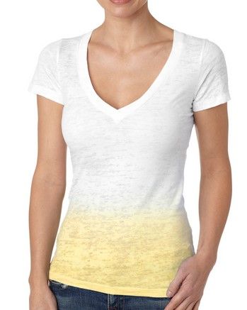 Clearance - Ladies Next Level Ombre Burnout V-neck - White/Banana