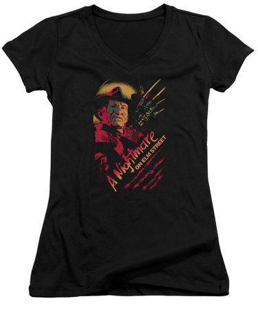 Nightmare On Elm Street Juniors V Neck Shirt Freddy Claws Black T-Shirt